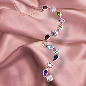 NWT MULTI-GEMSTONE CHAKRA LARIAT NECKLACE IN PLATINUM OVER STERLING SILVER